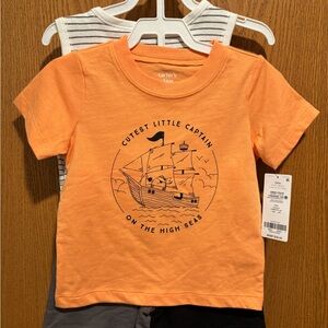 Carter's Tee, Striped Bodysuit & Colorblock Shorts Set